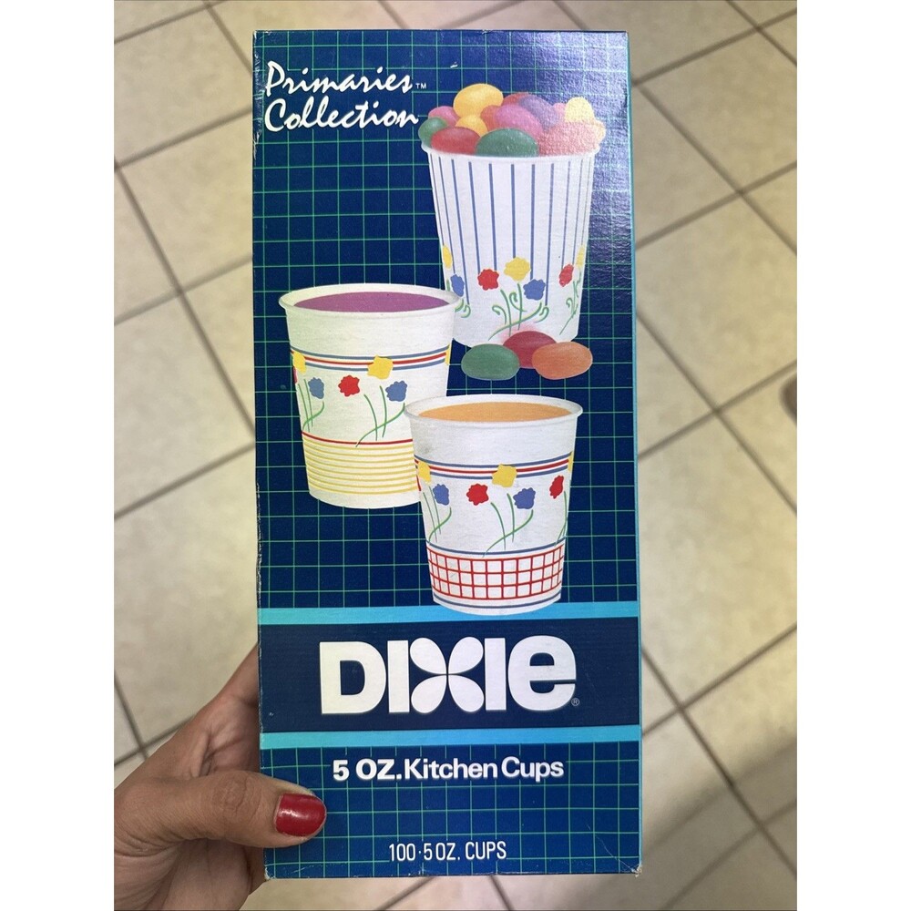 Vintage Dixie 5oz Paper 100 Kitchen Cups Primary Collection New 5 Oz 1987 80’s